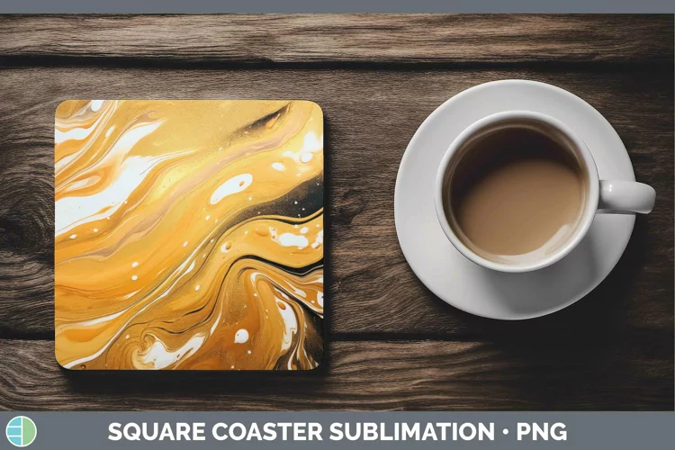 Paint Pour Gold Square Coaster Sublimation Coaster Designs