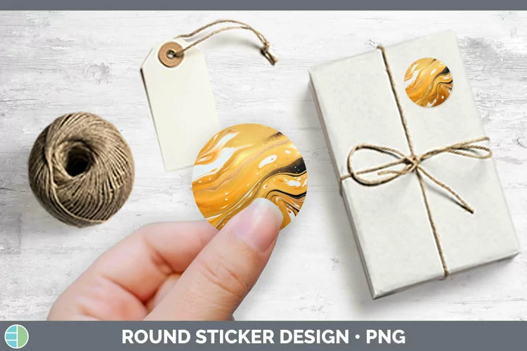 Paint Pour Gold Stickers | Round Labels Designs