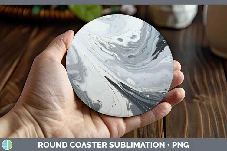 Paint Pour Gray Round Coaster Sublimation Coaster Designs