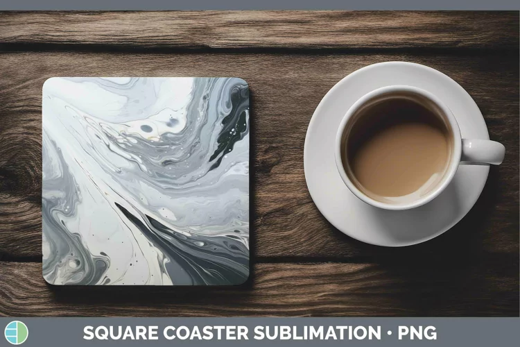 Paint Pour Gray Square Coaster Sublimation Coaster Designs