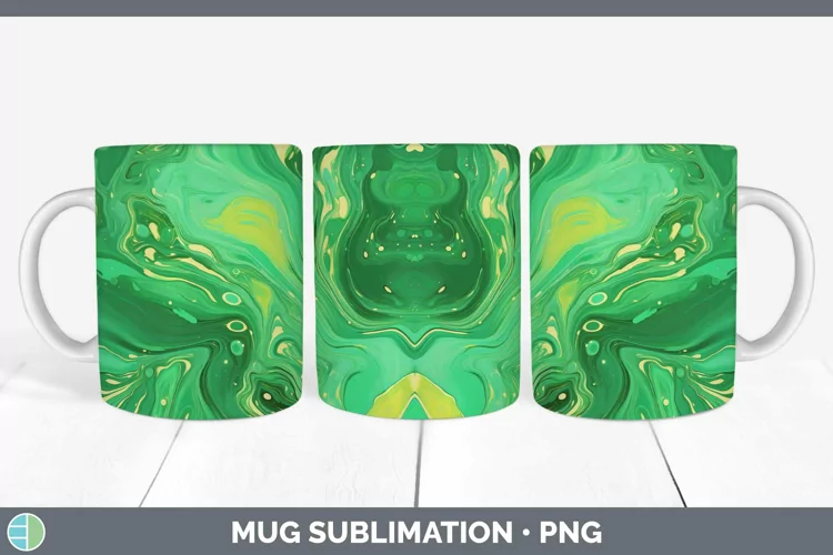 Paint Pour Green Mug Wrap Sublimation Coffee Cup Designs