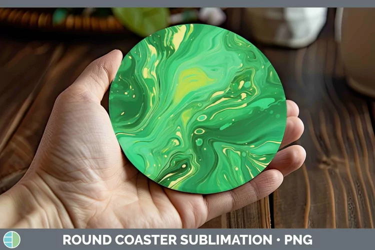 Paint Pour Green Round Coaster Sublimation Coaster Designs
