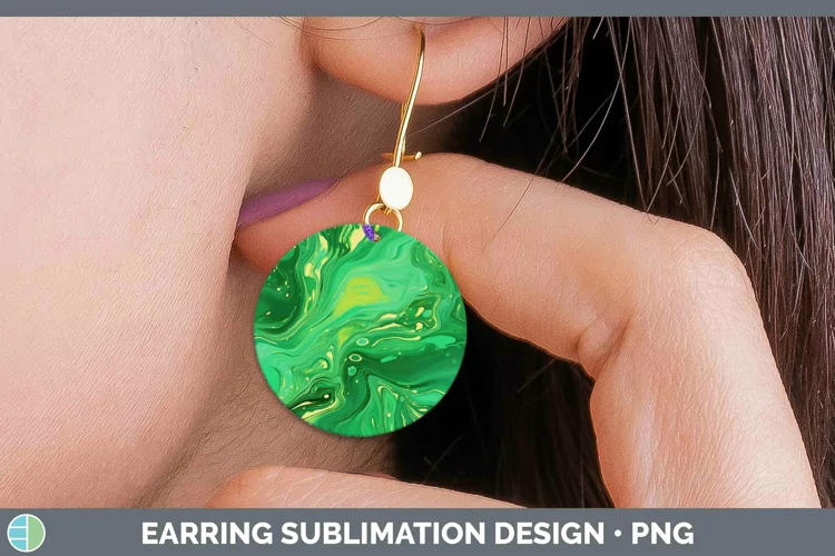 Paint Pour Green Round Earrings Sublimation Earrings Designs