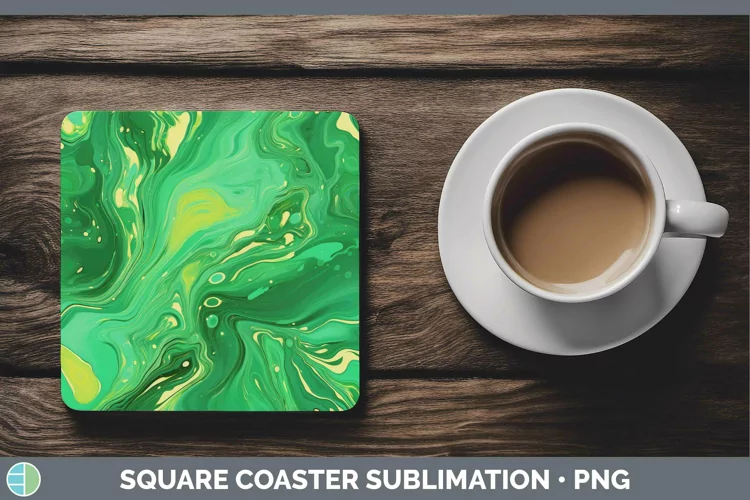 Paint Pour Green Square Coaster Sublimation Coaster Designs