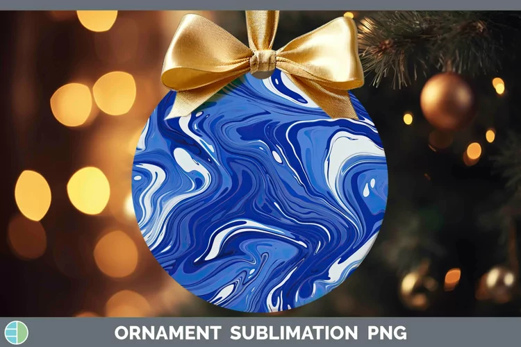 Paint Pour Indigo Ornament Sublimation Bauble Designs