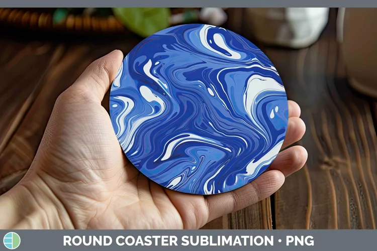 Paint Pour Indigo Round Coaster Sublimation Coaster Designs