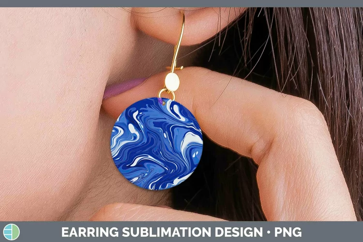 Paint Pour Indigo Round Earrings Sublimation Earrings Design