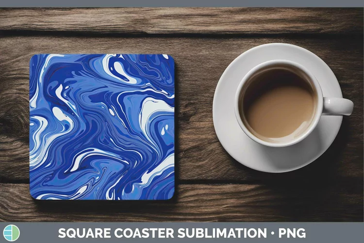 Paint Pour Indigo Square Coaster Sublimation Coaster Designs