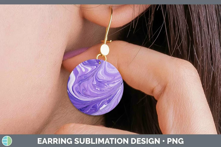 Paint Pour Lavender Round Earrings Sublimation Earrings Desi