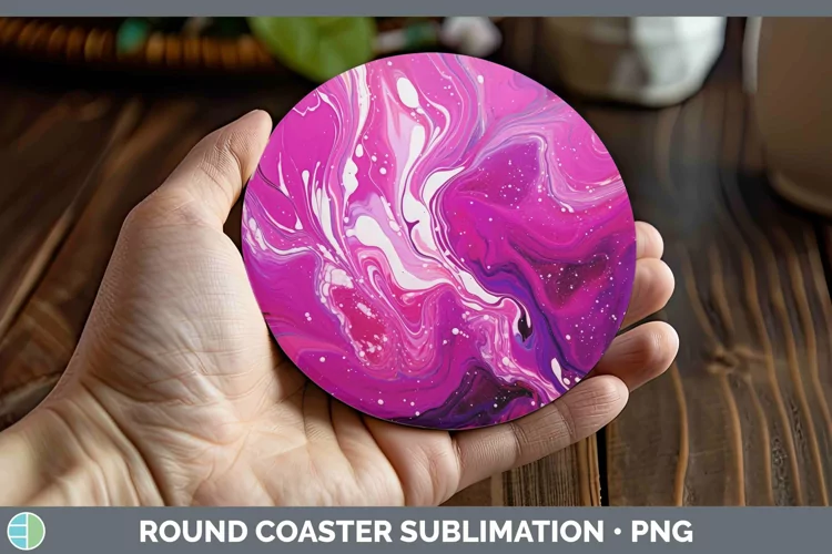 Paint Pour Magenta Round Coaster Sublimation Coaster Designs