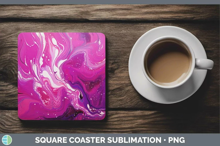 Paint Pour Magenta Square Coaster Sublimation Coaster Design