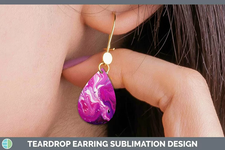 Paint Pour Magenta Teardrop Earrings Sublimation Earrings De