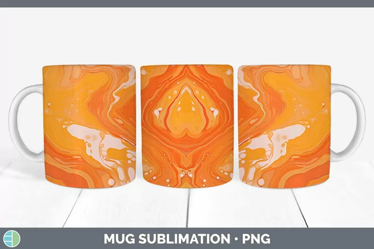 Paint Pour Orange Mug Wrap Sublimation Coffee Cup Designs