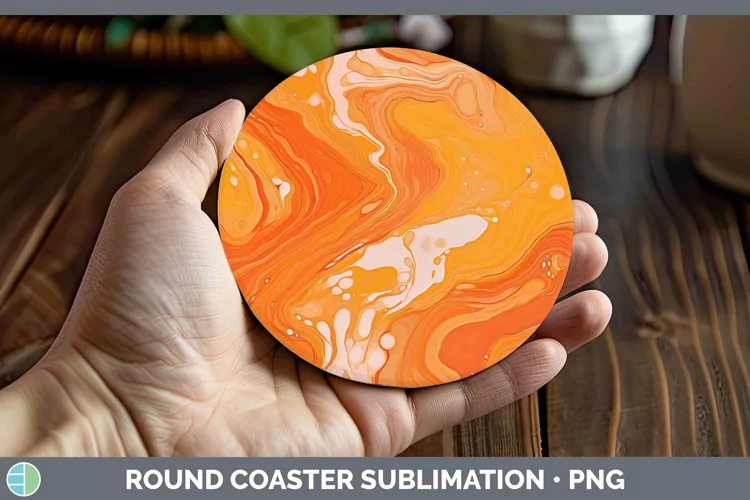 Paint Pour Orange Round Coaster Sublimation Coaster Designs