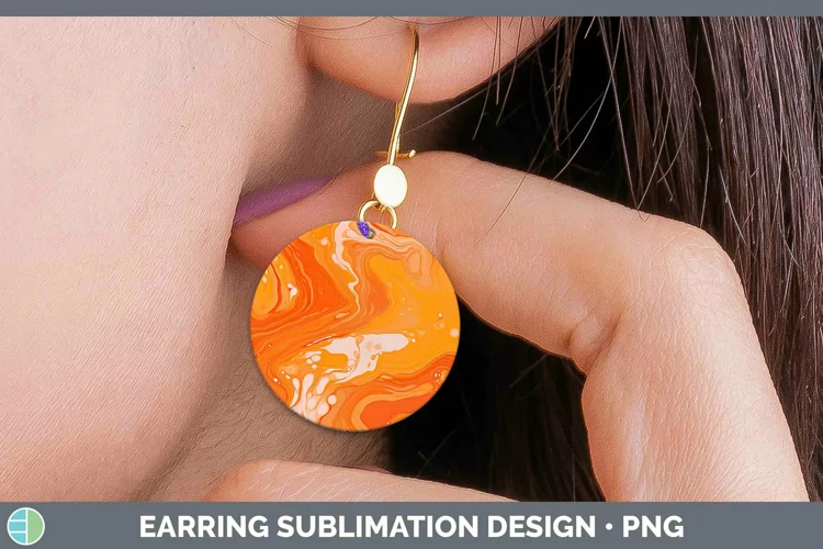 Paint Pour Orange Round Earrings Sublimation Earrings Design