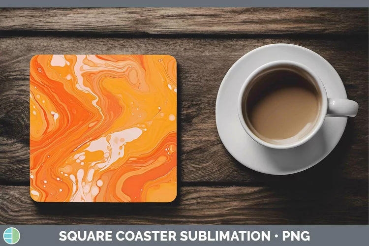 Paint Pour Orange Square Coaster Sublimation Coaster Designs