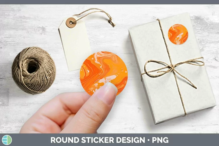 Paint Pour Orange Stickers | Round Labels Designs