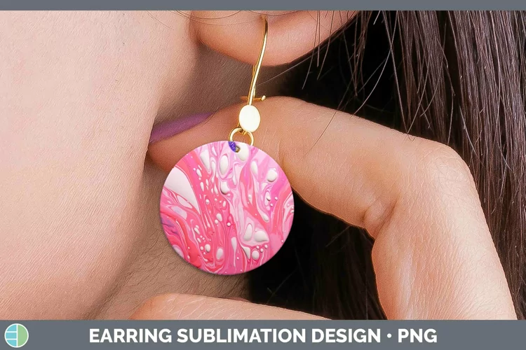 Paint Pour Pink Round Earrings Sublimation Earrings Designs