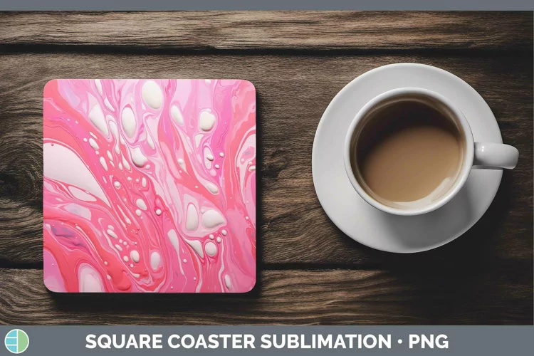 Paint Pour Pink Square Coaster Sublimation Coaster Designs