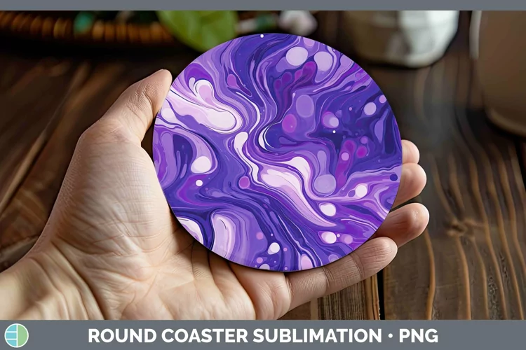 Paint Pour Purple Round Coaster Sublimation Coaster Designs