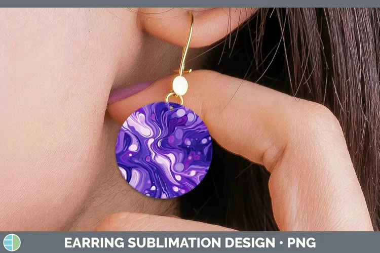 Paint Pour Purple Round Earrings Sublimation Earrings Design