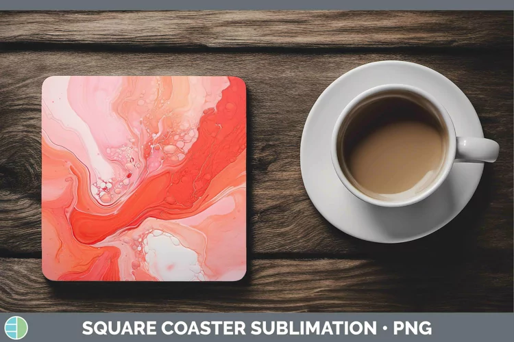 Paint Pour Red 2 Square Coaster Sublimation Coaster Designs