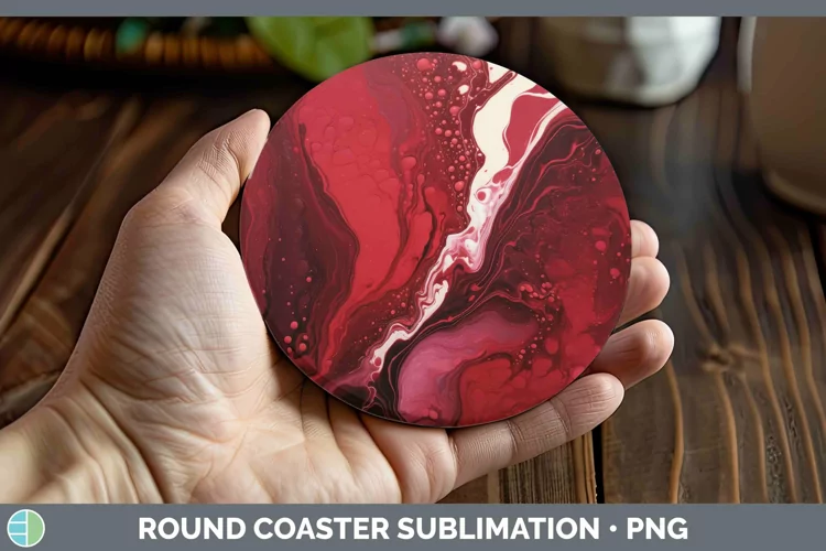 Paint Pour Red Round Coaster Sublimation Coaster Designs