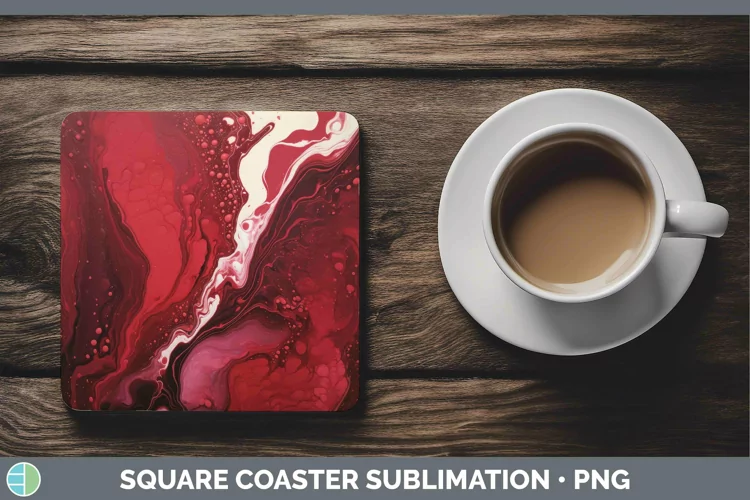 Paint Pour Red Square Coaster Sublimation Coaster Designs