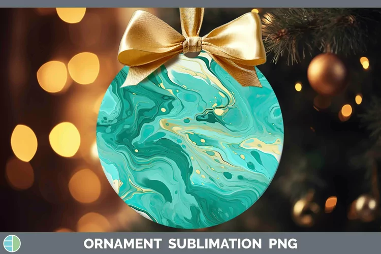 Paint Pour Teal Ornament Sublimation Bauble Designs