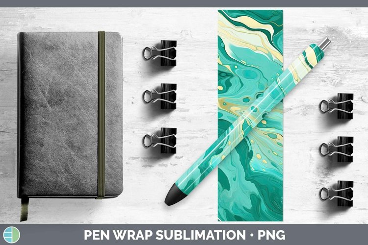 Paint Pour Teal Pen Wrap Sublimation Epoxy Pen Designs