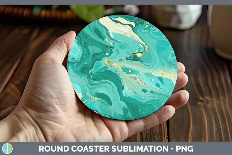 Paint Pour Teal Round Coaster Sublimation Coaster Designs