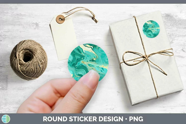 Paint Pour Teal Stickers | Round Labels Designs