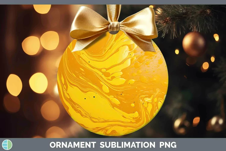 Paint Pour Yellow Ornament Sublimation Bauble Designs