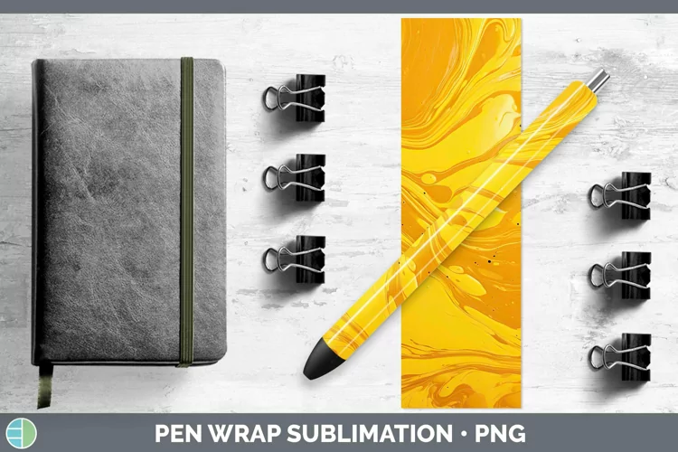 Paint Pour Yellow Pen Wrap Sublimation Epoxy Pen Designs