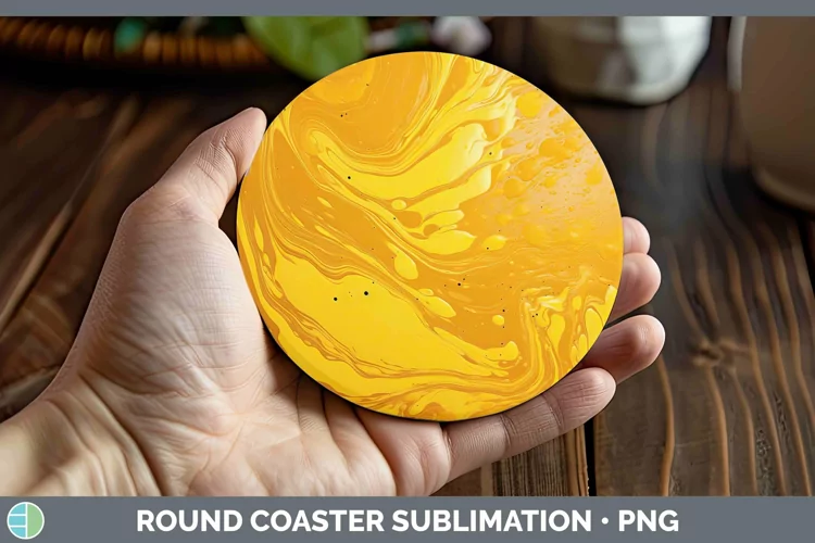 Paint Pour Yellow Round Coaster Sublimation Coaster Designs