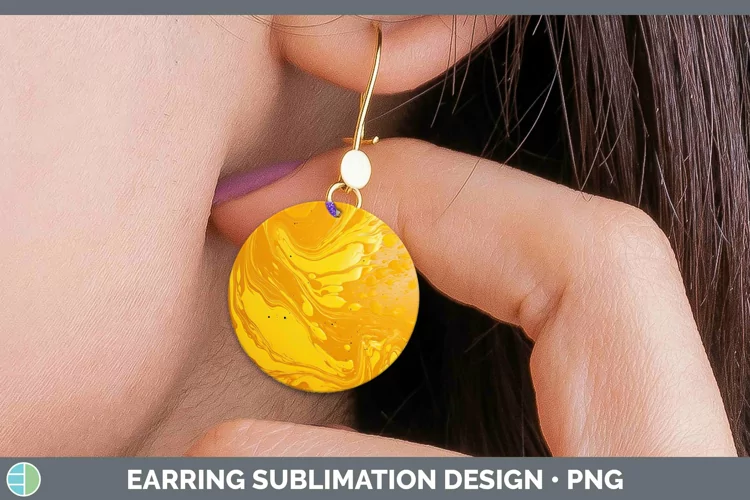 Paint Pour Yellow Round Earrings Sublimation Earrings Design