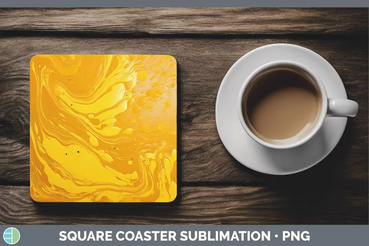 Paint Pour Yellow Square Coaster Sublimation Coaster Designs