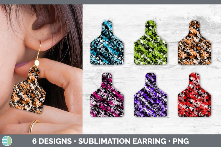 Bundle of six Paint Texture cow tag earrings sublimation designs.