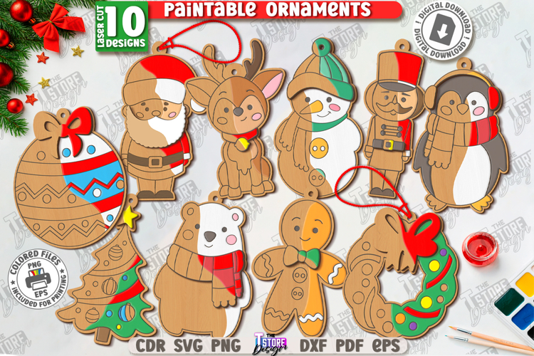 Paintable Christmas Ornaments Laser Cut Bundle|Painting Toys