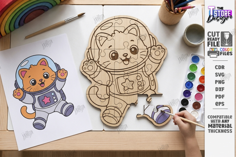 Kids Animal Puzzle Laser Cut | Coloring Puzzle | Cute Cat