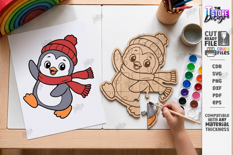 Kids Animal Puzzle Laser Cut | Coloring Puzzle | Penguin