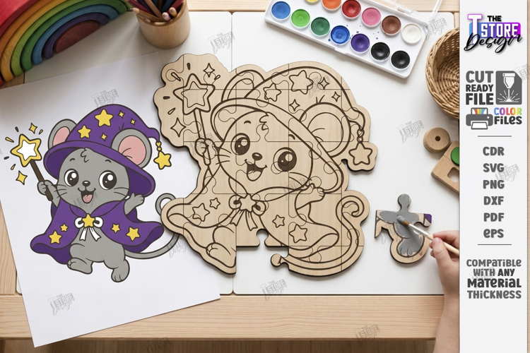 Kids Animal Puzzle Laser Cut | Coloring Puzzle | Mouse SVG