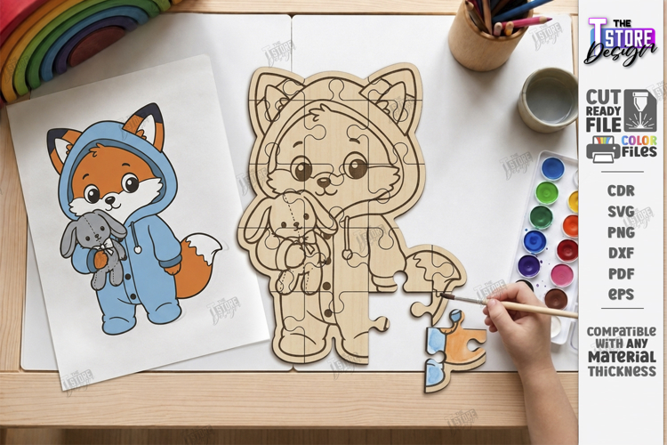Kids Animal Puzzle Laser Cut | Coloring Puzzle | Cute Fox