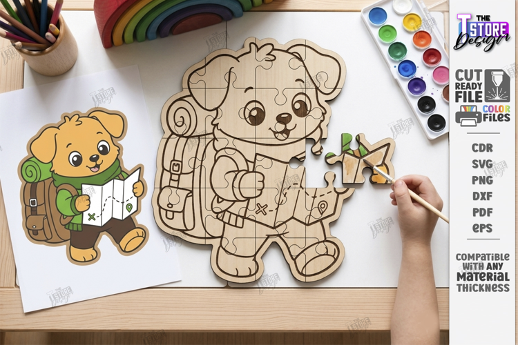 Kids Animal Puzzle Laser Cut | Coloring Puzzle | Cute Dog