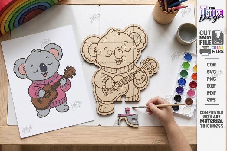 Kids Animal Puzzle Laser Cut | Coloring Puzzle | Koala SVG