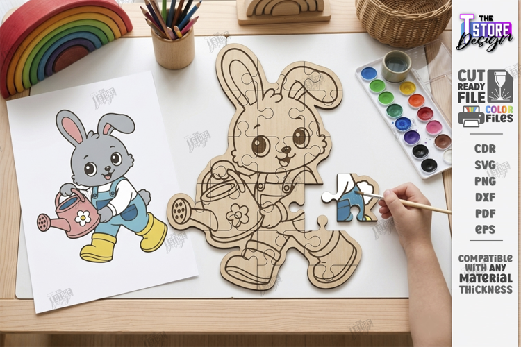 Kids Animal Puzzle Laser Cut | Coloring Puzzle | Bunny SVG