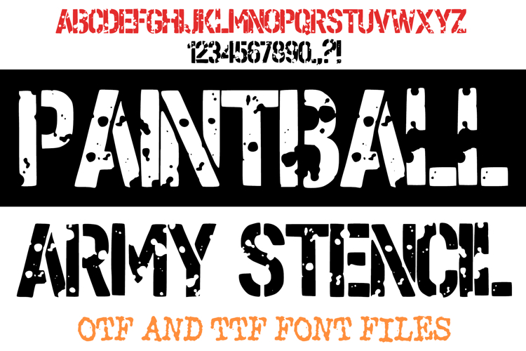 Paintball Army Stencil Font Military Spray Grunge Typeface Alphabet OTF by Squeeb Creative