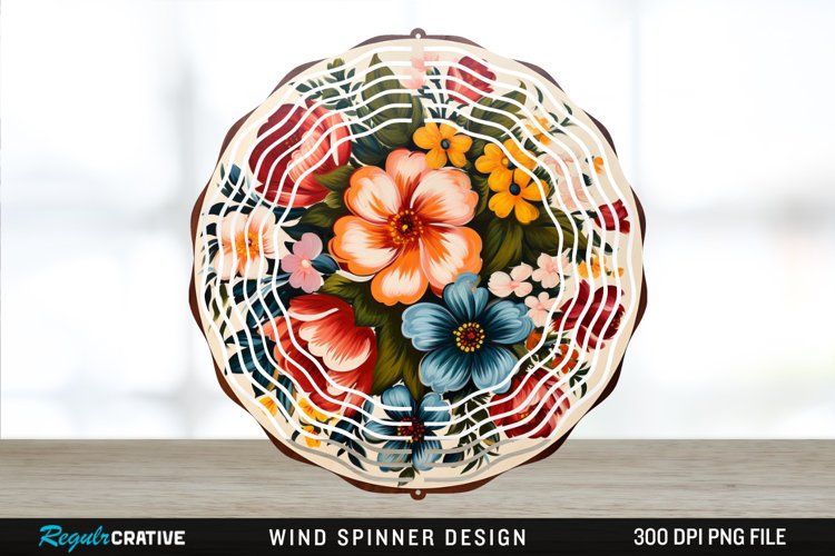 Painted Wood Flowers Wind Spinner Sublimation PNG Design