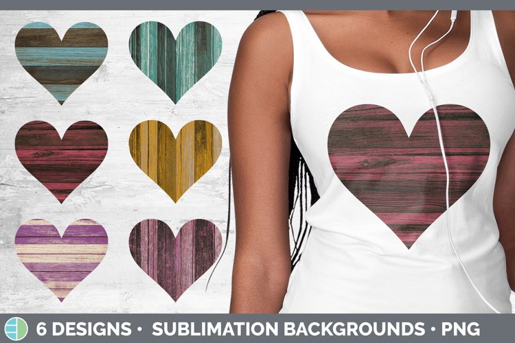 Bundle of six Painted Wood hearts clipart