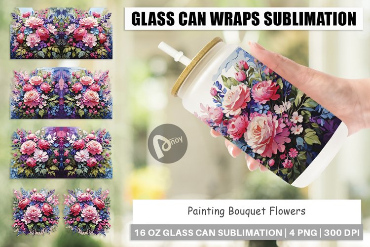 Glass Can Wraps Painting Bouquet Flowers